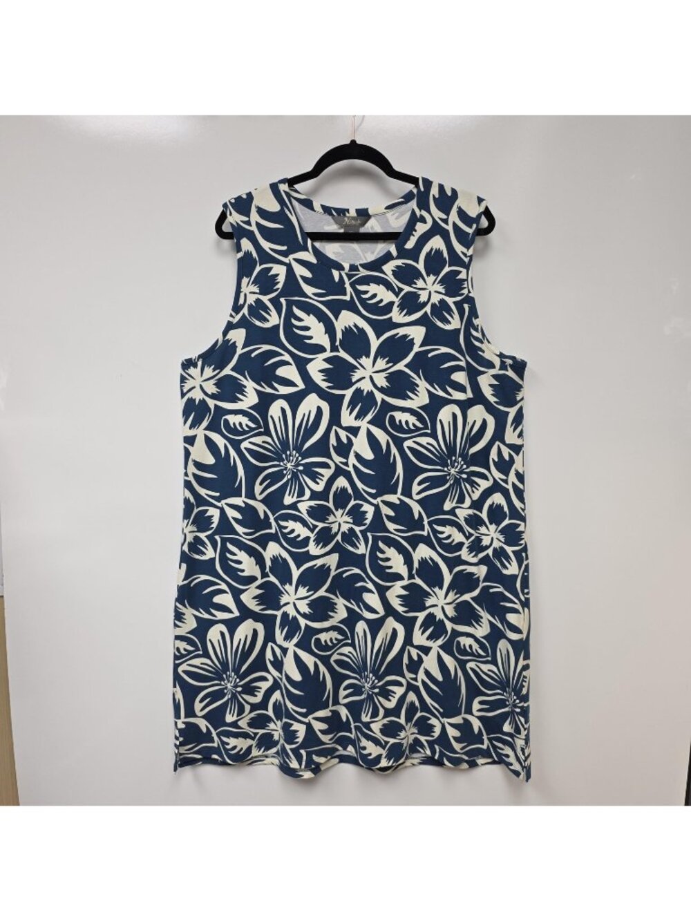 Natural Reflections Dress Womens XXL Blue Floral Tank Shift Knit Knee Length